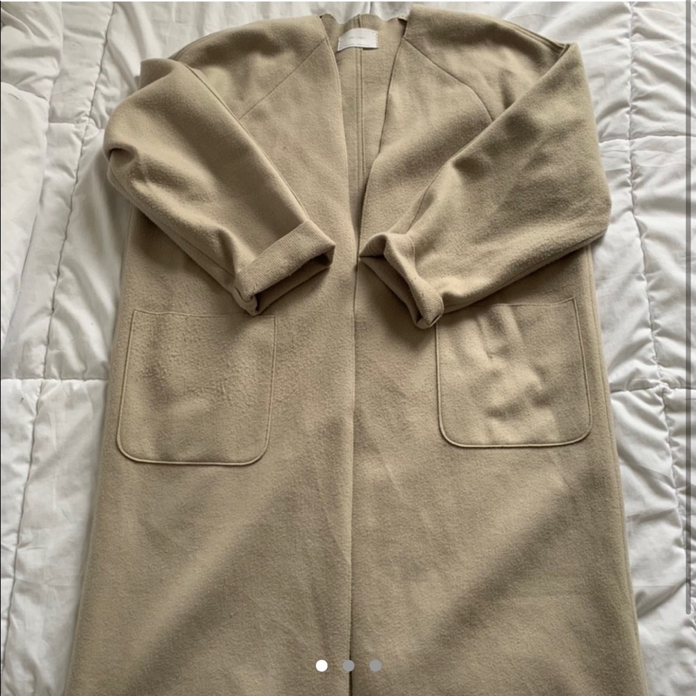 Long cream fuzzy coat
